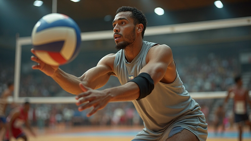 لاعب كرة طائرة يمارس حركة الاستقبال الأساسية مع توازن مثالي
